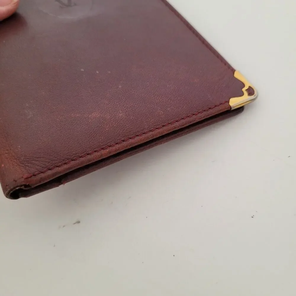 Cartier Vintage Bifold Leather Bordeaux Red Wallet Large Credit Card Checkbook